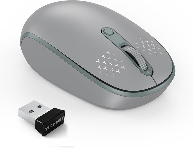 TECKNET Wireless Mouse, 2.4G Quiet Computer Mouse with USB Receiver, 4 Buttons Portable Cordless Mice for Chromebook, Laptop, PC, Mac, 800/1200/1600 DPI - Grey - Image 1